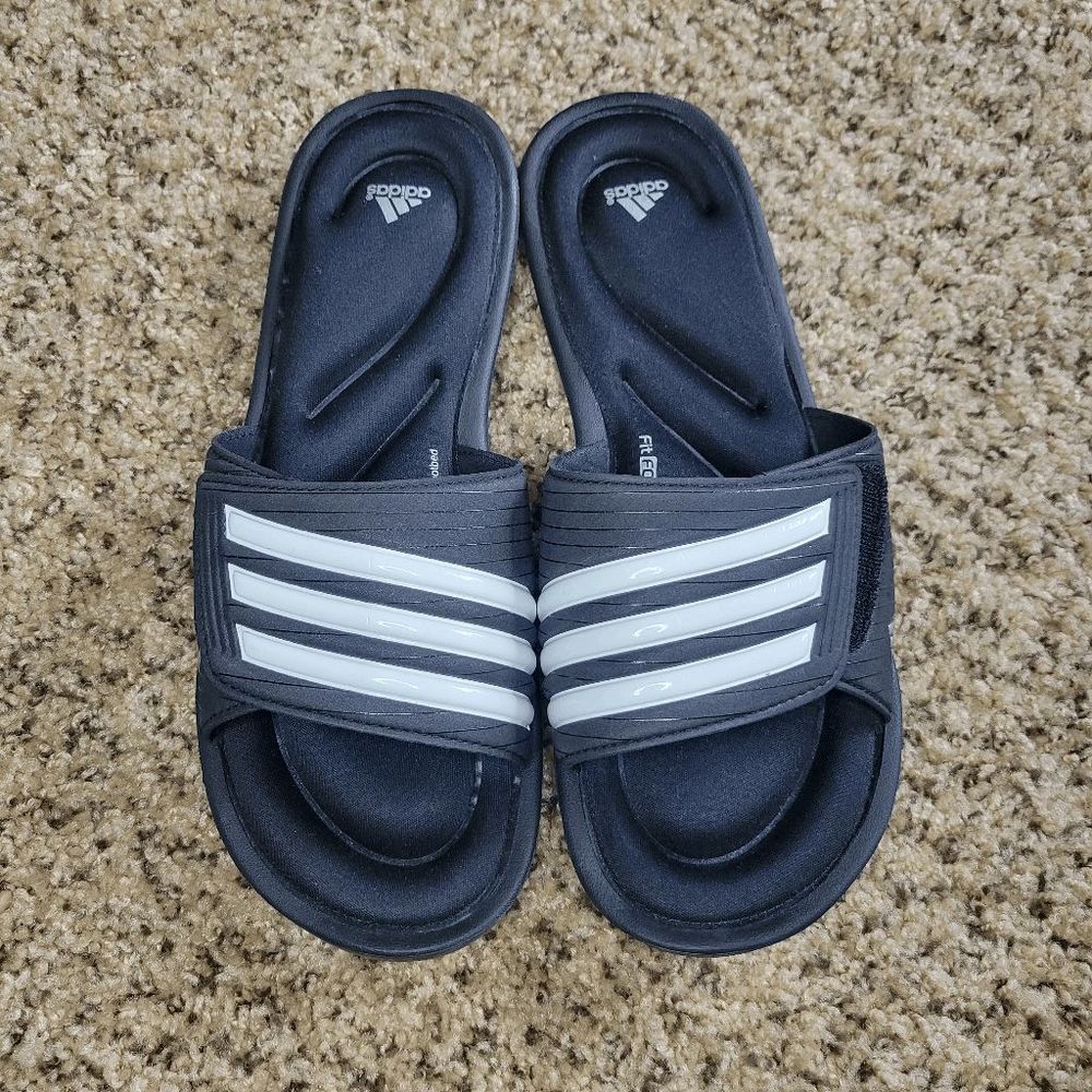 Adidas Fit Foam Slide Sandal Black White Stripe Size 11